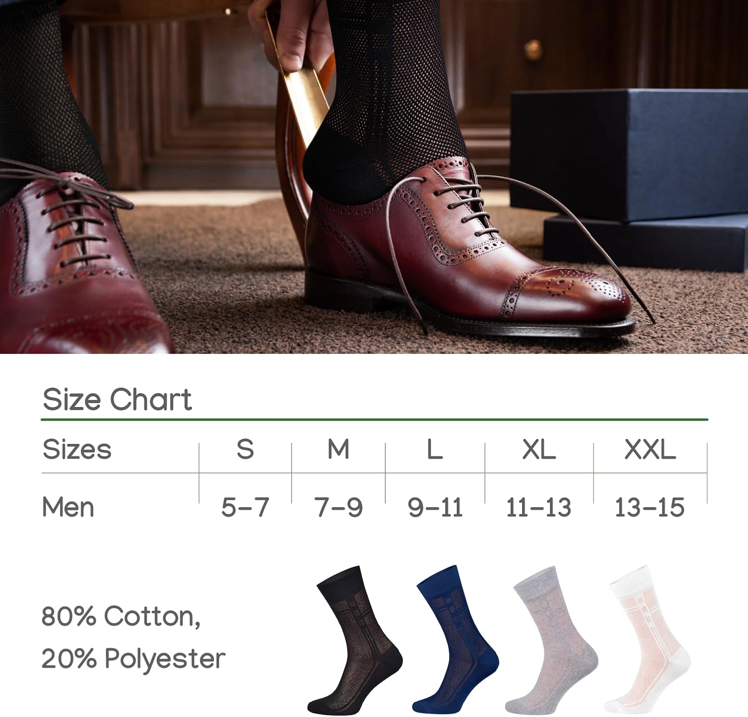 Duna Ultra Thin Breathable Lightweight Cotton Mens Dress Socks (5 pack) - Crew Length Socks size 5-7,7-9,9-11,11-13,13-15 - Image 5