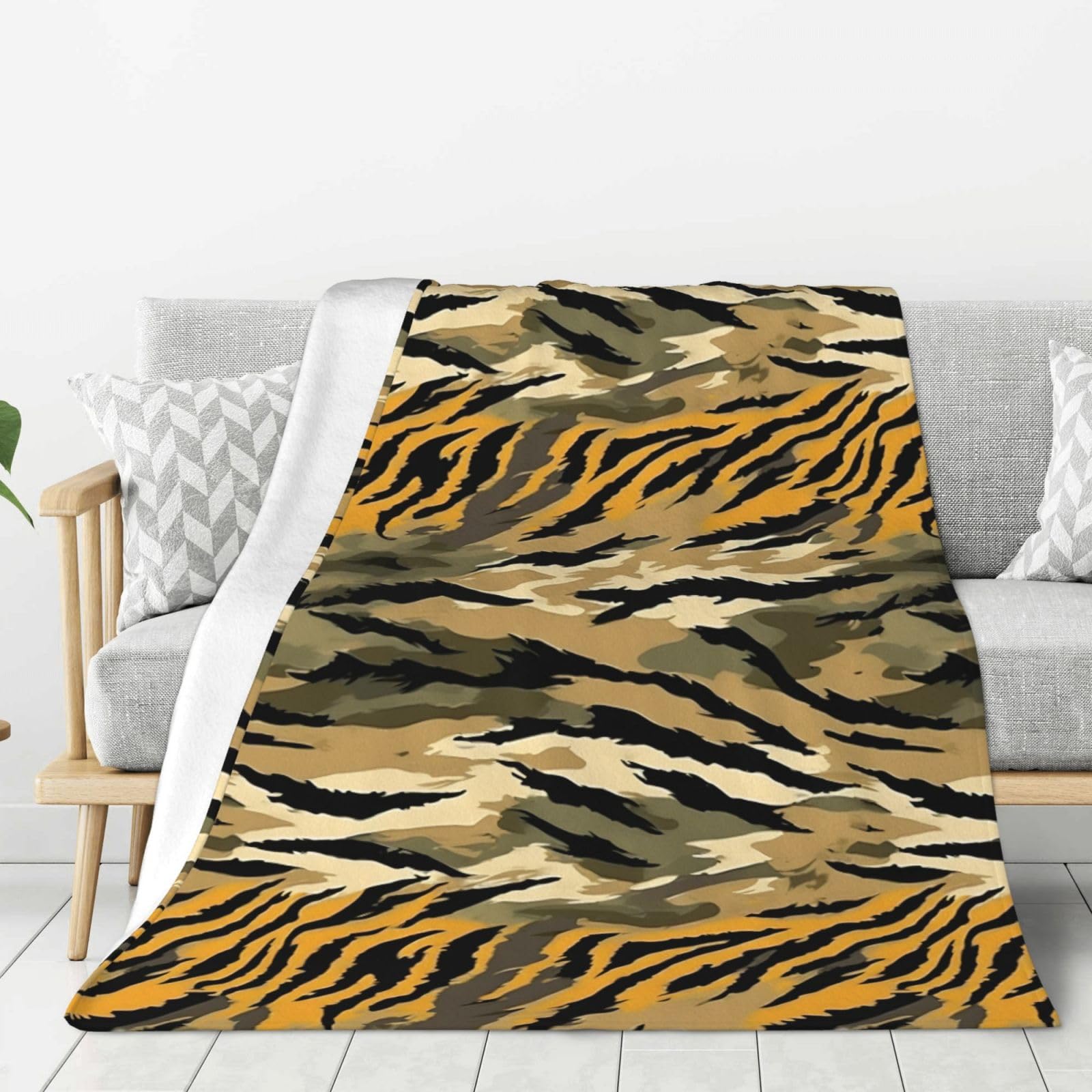 Couverture lit et canapé épaisse motif camouflage tigre pour adulte et enfant