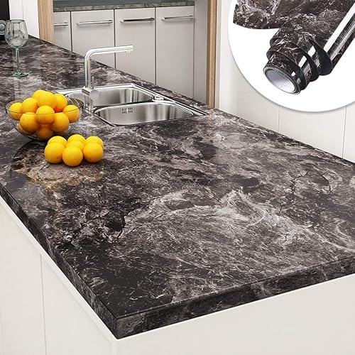 Yenhome 24"X118" Marble Countertop Peel and Stick Waterproof Glossy Black