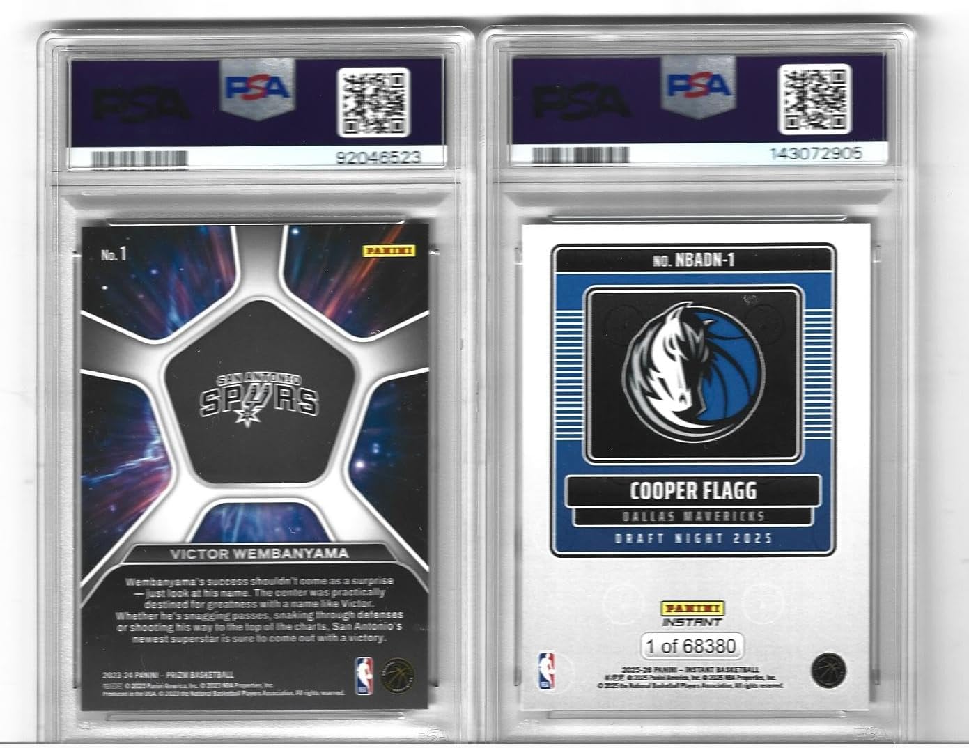 Graded Psa Mint 9 Victor Wembanyama Deep Space Prizm and Cooper Flagg Draft Night Basketball 2 Card Rookie Rookie Lot Number One Overall Draft Picks Young Superstar Players! You Will Receive Both Cards Shown