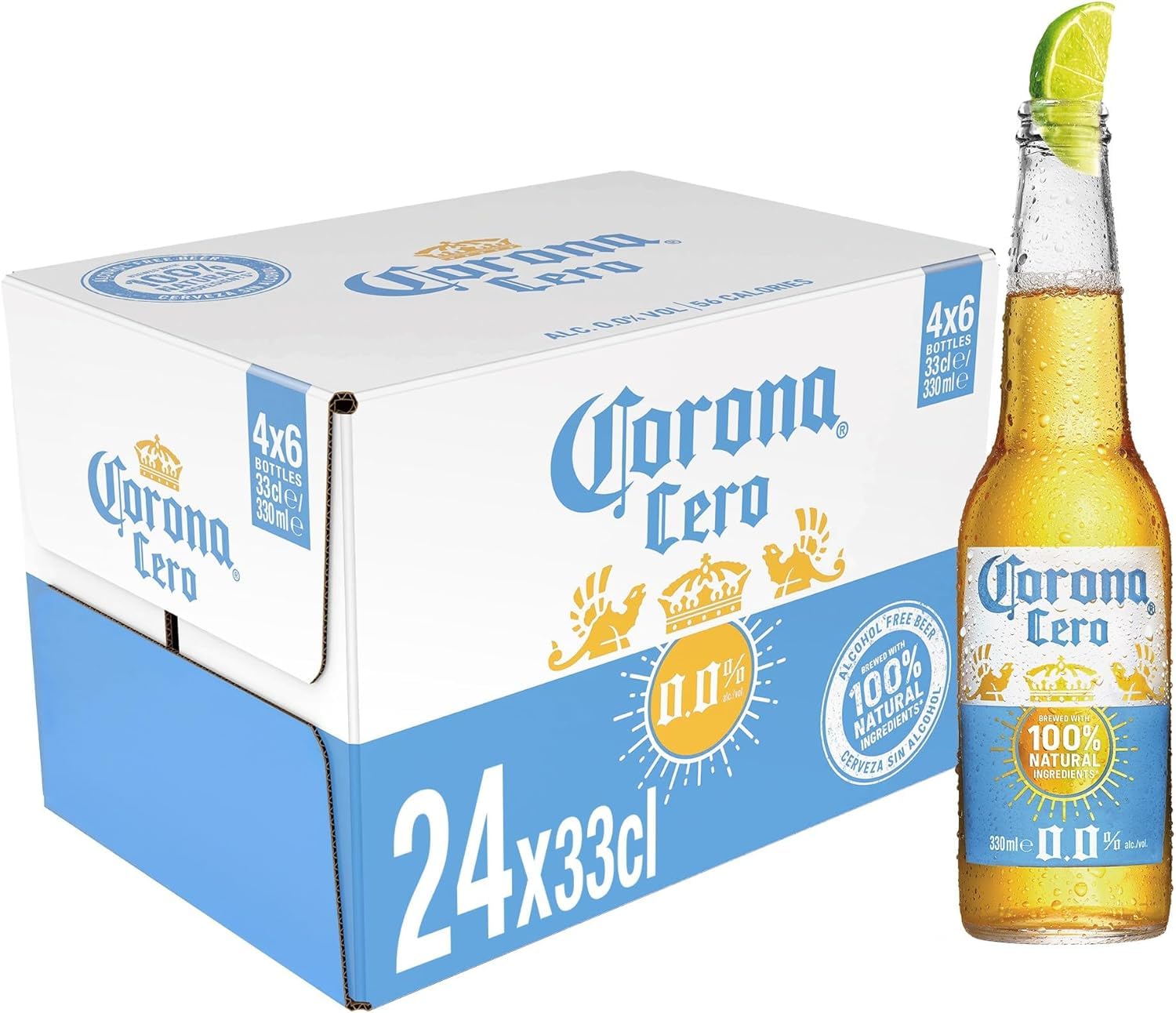 Corona Cero 24 botellas 33 cl Cerveza 0.0% Alcohol Ingredientes Naturales
