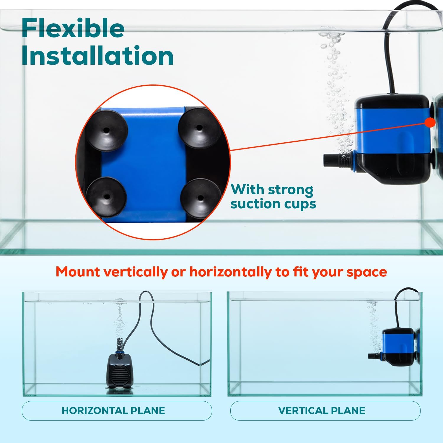 Aqua Dream 260 GPH Submersible Pump - 18W Ultra Quiet Water Pump for Aquariums and Fountains, 6.6ft Max Lift, Indoor/Outdoor Hydroponic Fish Tank Pump - 7 Pcs