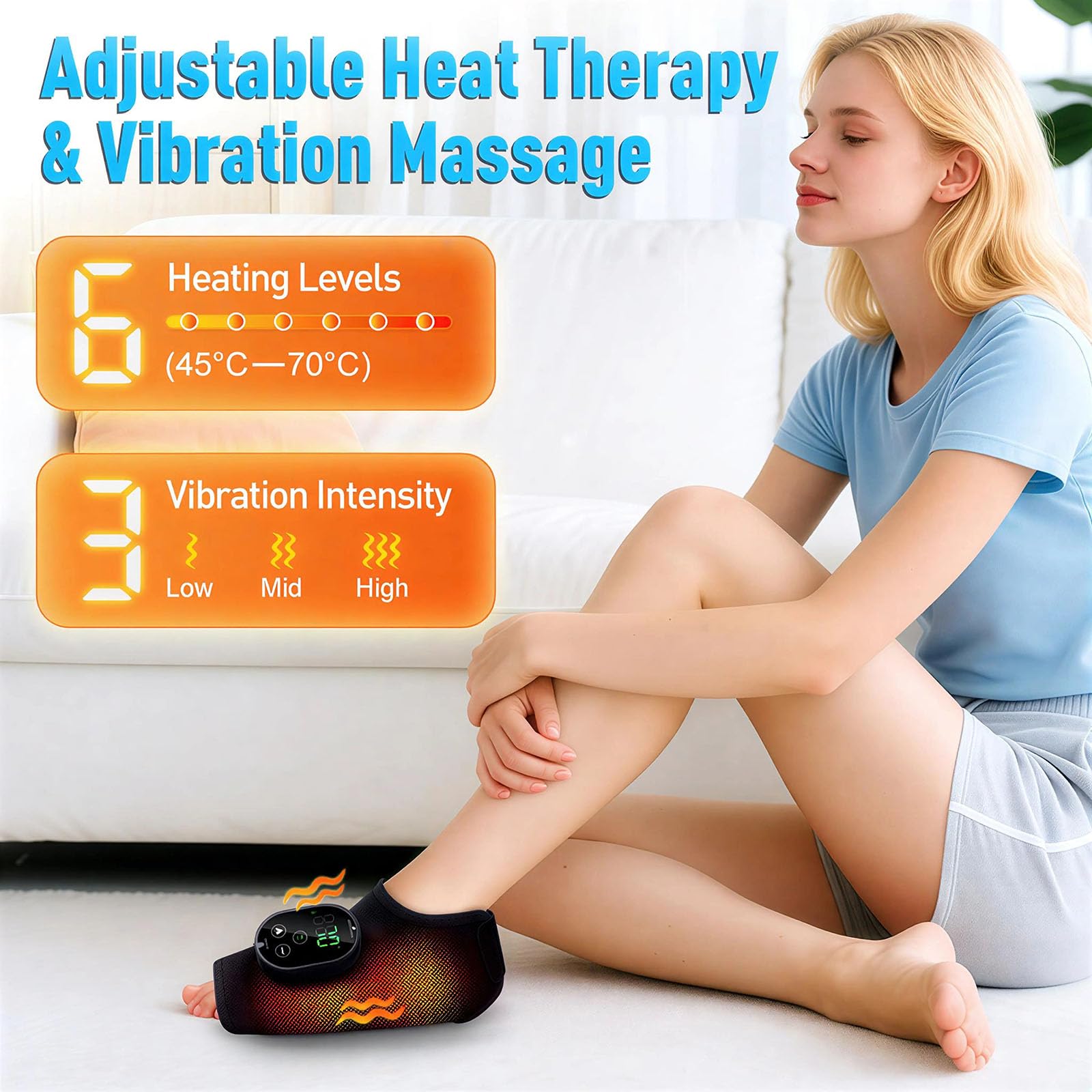 Fußmassagegerät mit Wärme, Vibration & EMS für Füße und Knöchel, kabelloses heated vibrating foot massager für Zuhause, Büro, Sofa und nach dem Sport (BK-2Pcs)