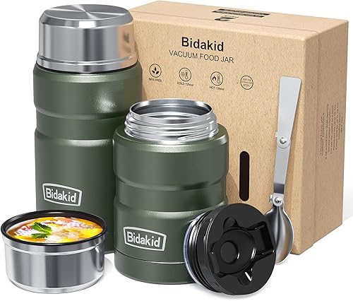 Miniatura 14 de Juego de tarros de alimentos aislados – Contenedores de acero inoxidable de 25.4 onzas y 17 onzas con cuchara plegable y bolsas de transporte – A