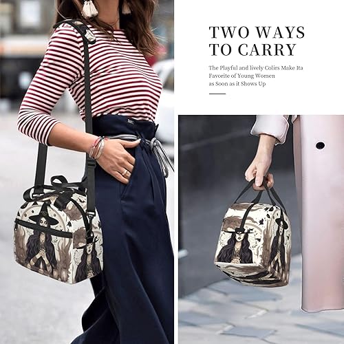 Miniatura 6 de Lonchera reutilizable aislada, con correa de hombro ajustable, para oficina, trabajo, picnic, bruja mágica, brujería, dibujo bohemio