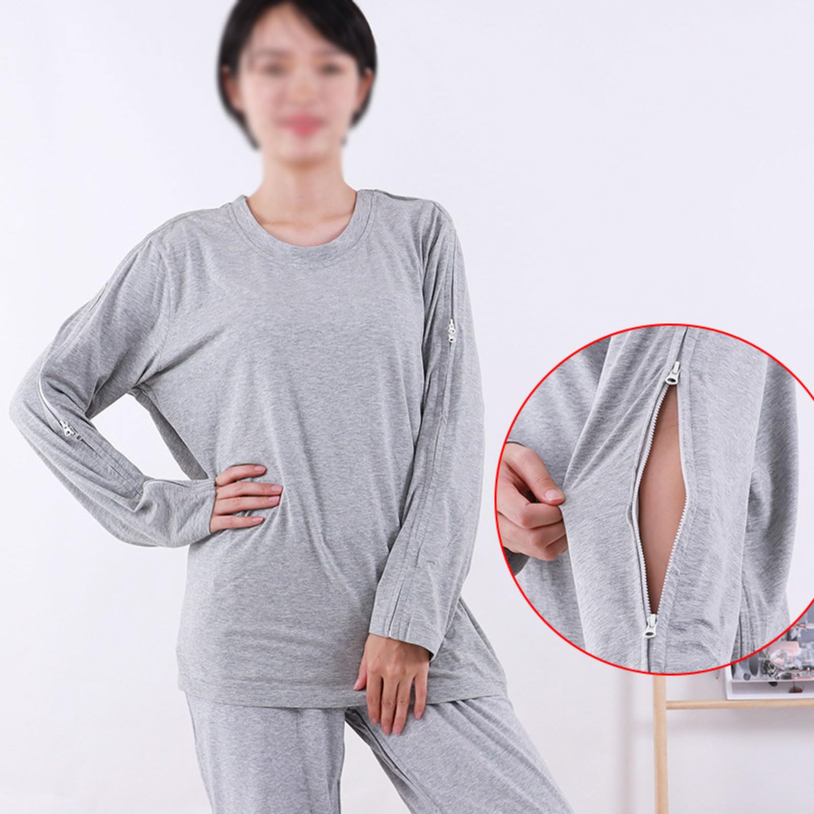 Tuta da Infermiera Camici per pazienti in Cotone Primaverile T-Shirt per la Cura Completamente Aperta Comodi Vestiti per Allattamento per infusione per Uomini Anziani Donne riutilizzabili
