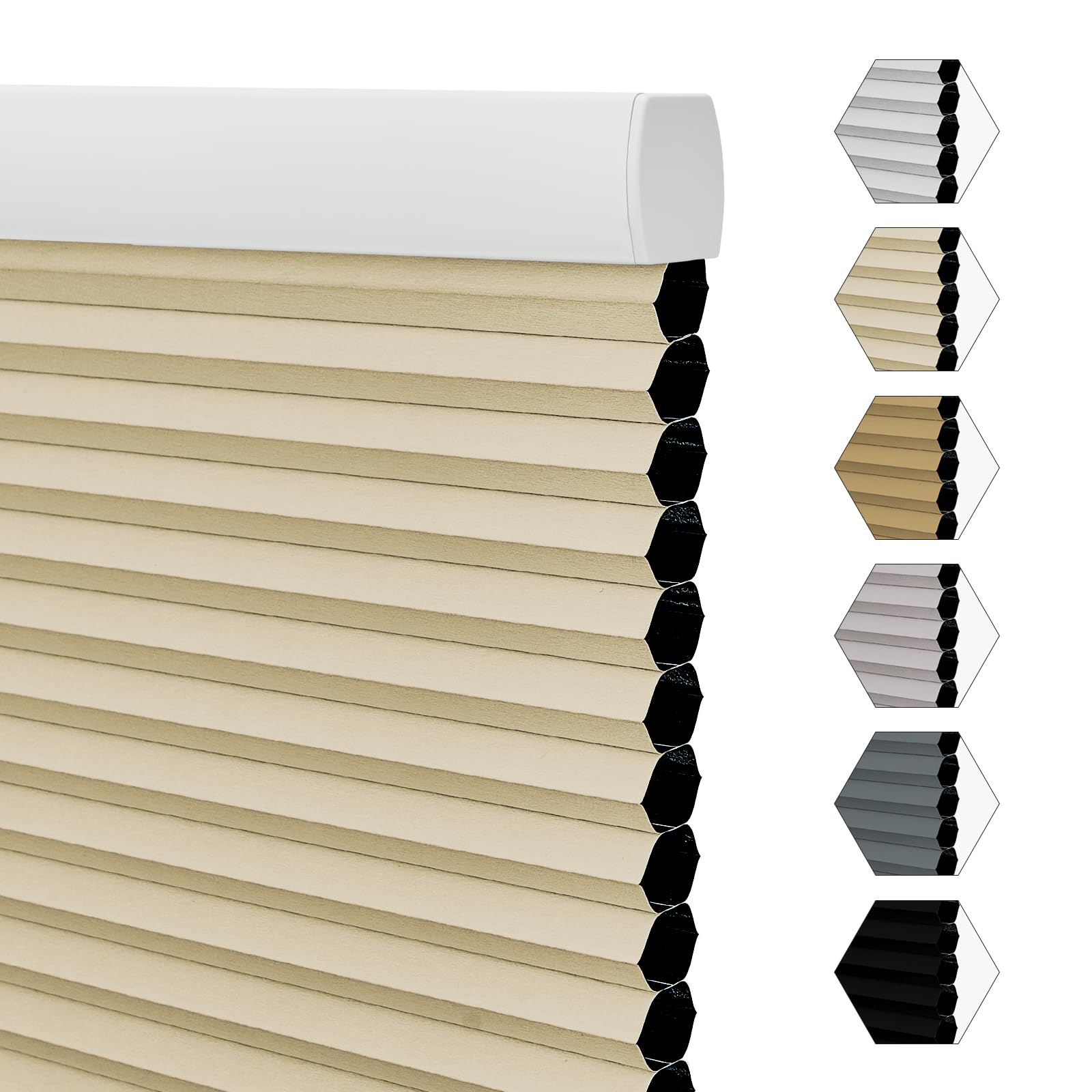 UrMoon Thermal Blackout Cellular Blinds, Cordless Honeycomb Shade Room Darkening Shades UV Protection Child Safe Window Blinds, Easy Installation for Home Office (Blackout - Creamy, 125cm W x 200cm H)
