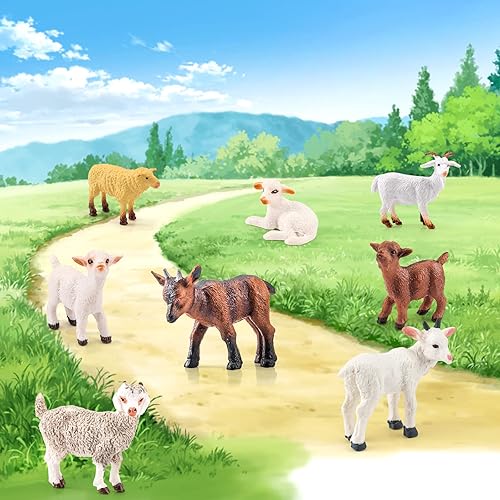 Miniatura 5 de Figuras de cordero a granel 8 piezas de juguetes de cordero para niños pequeños, juguetes de oveja, figuras de animales de granja, decoración de