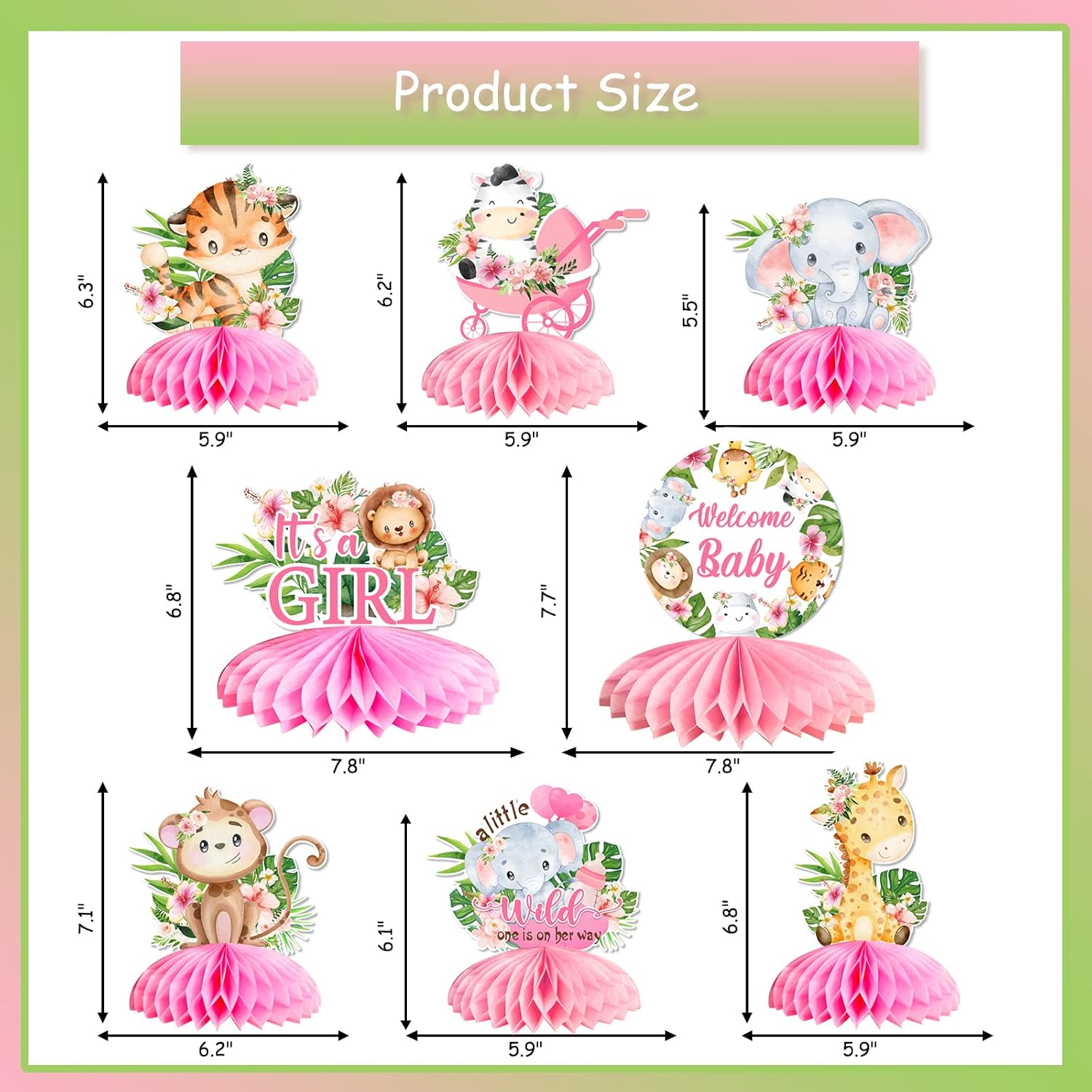 Jungle Safari Baby Shower Decorations for Girl, Jungle Animals Honeycomb Centerpieces, Pink Jungle Animal Theme It’s a Girl Welcome Baby Honeycomb for Jungle Theme Baby Shower Decorations