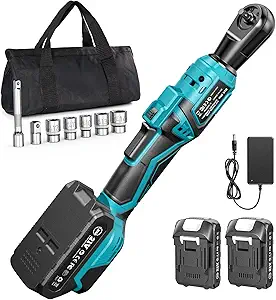 Seesii Cordless Electric Ratchet Wrench: 50Nm Torque 220RPM, 1/4" Power Ratchet Set w/ 2×2.0Ah Batteries, 5 Sockets, Fast Charger, 3" Extension, Carrying Bag - for Auto Repair, DIY, Motorcycle