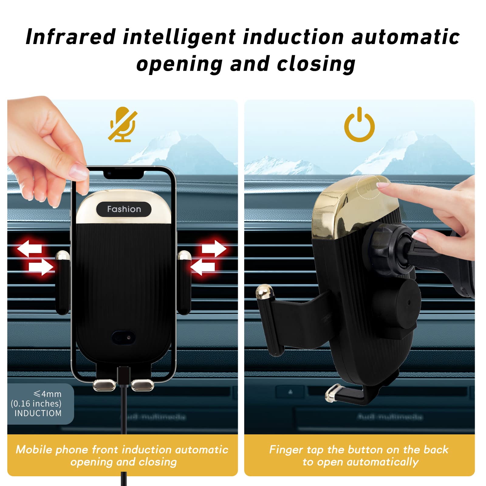 Wireless Car Charger Mount,15W Qi Fast Charger, Wireless Car Charger Smart Sensor Air Vent, Automatic Clamping Phone Holder for iPhone 13/12/11//XS/XR/8, Samsung S22/S21/S20/Note 20, etc (Black)