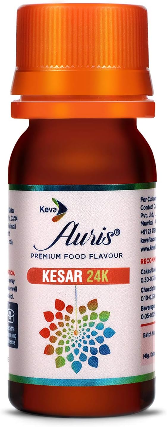 Auris Kesar 24K - Saffron Food Flavour Essence for Baking Cakes, Cookies, Chocolates, Ice Creams, Desserts (30 ml)
