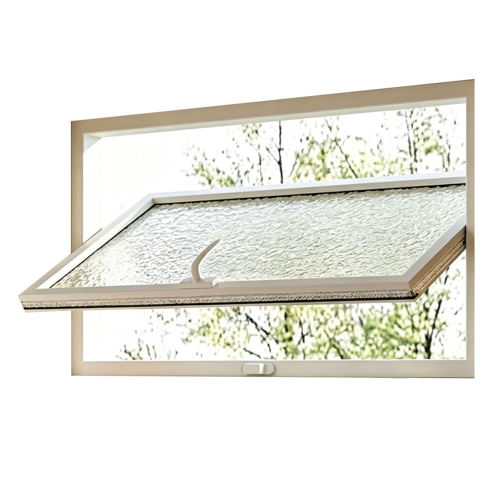 Rttzboz White 360° Rotating Transom Window, Water Ripple Glass, Shed Windows For Bathroom, Basement, Flush Mount Basement(,60X30cm/24X12in)