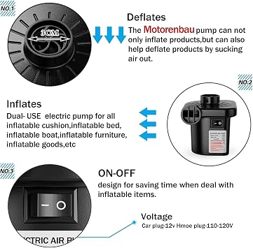 Electric Air Pump for Inflatables,Portable Quick-Fill Air Pump with 3 Nozzles,110-120V, Inflator & Deflator Pumps for Outdoor Camping, Air Mattress Beds,Boats,Inflatable Cushion,Couch,Pool Floats