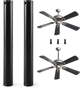 12 Inch Black Ceiling Fan Downrod Extension, Universal, Not Threaded, Pack of 2