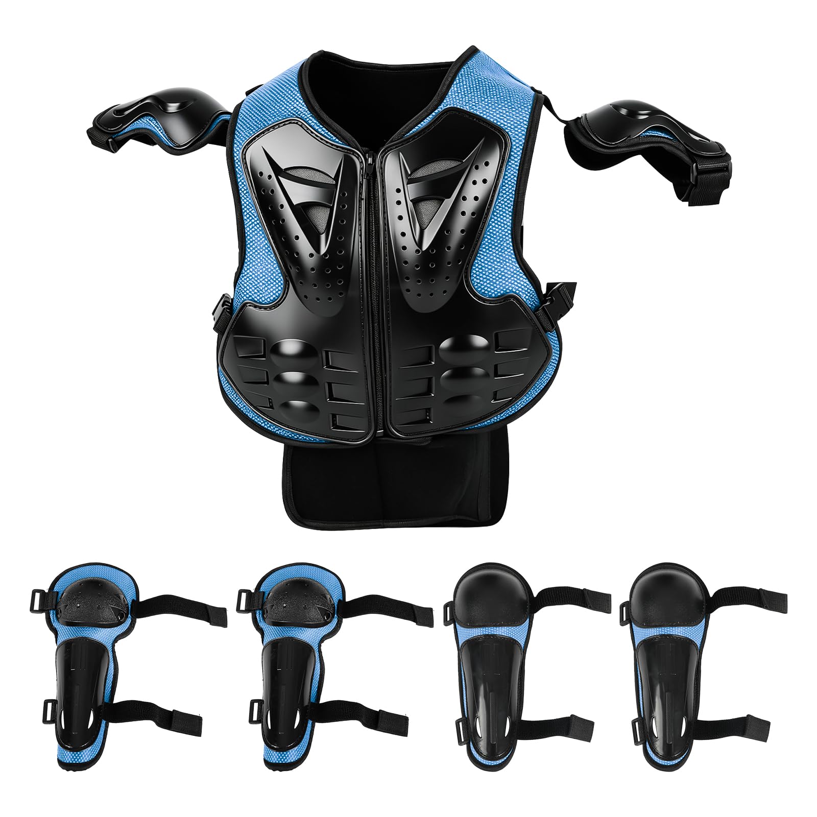 Traje de armadura corporal de motocicleta para niños, chaqueta protectora de motocicleta de 5 piezas con rodilleras, coderas, protector de pecho para ciclismo, motocross, patineta, actividades al aire