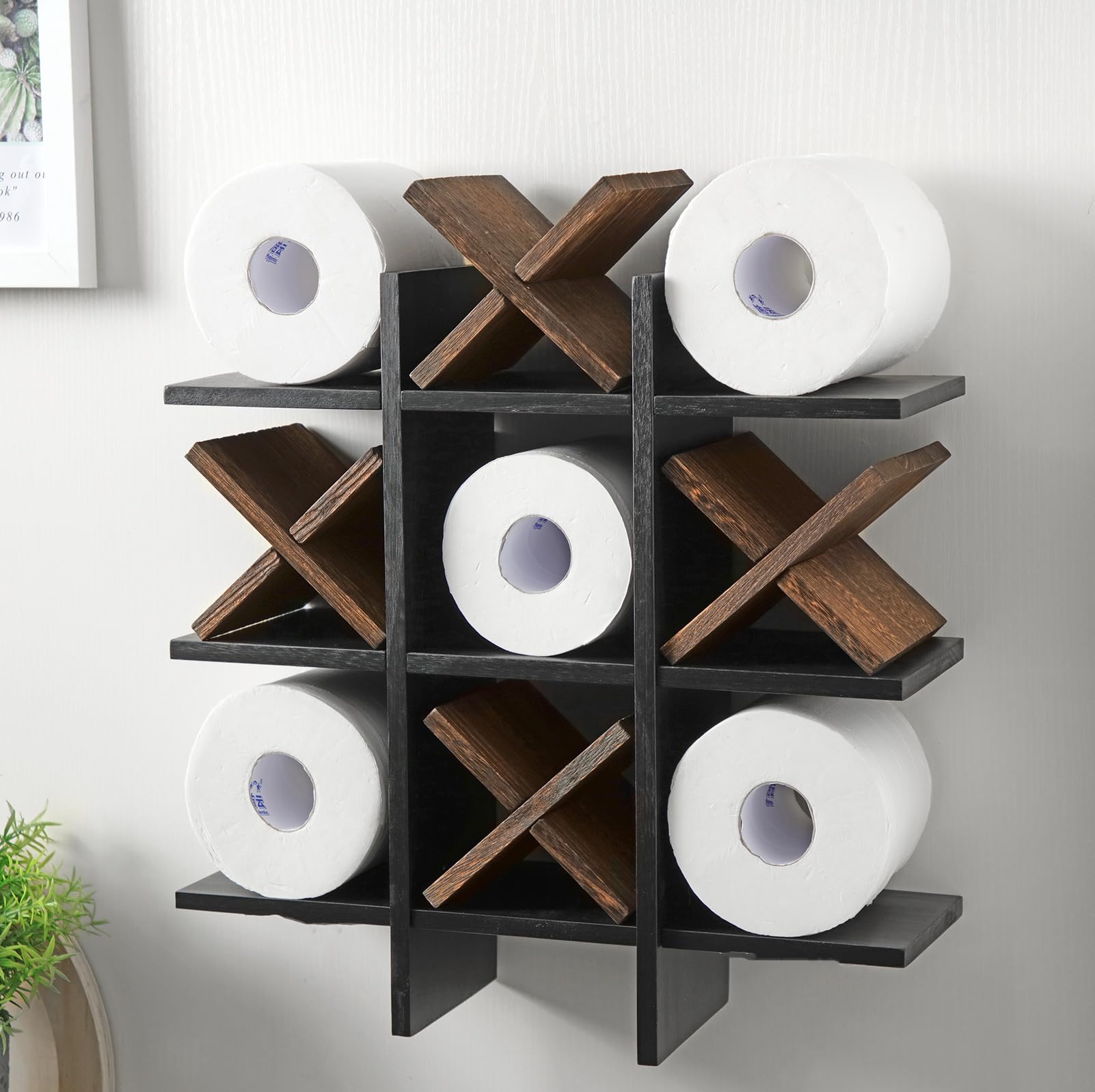 Weysat Tic Tac Toe Toilet Paper Holder,Black, Dark Brown