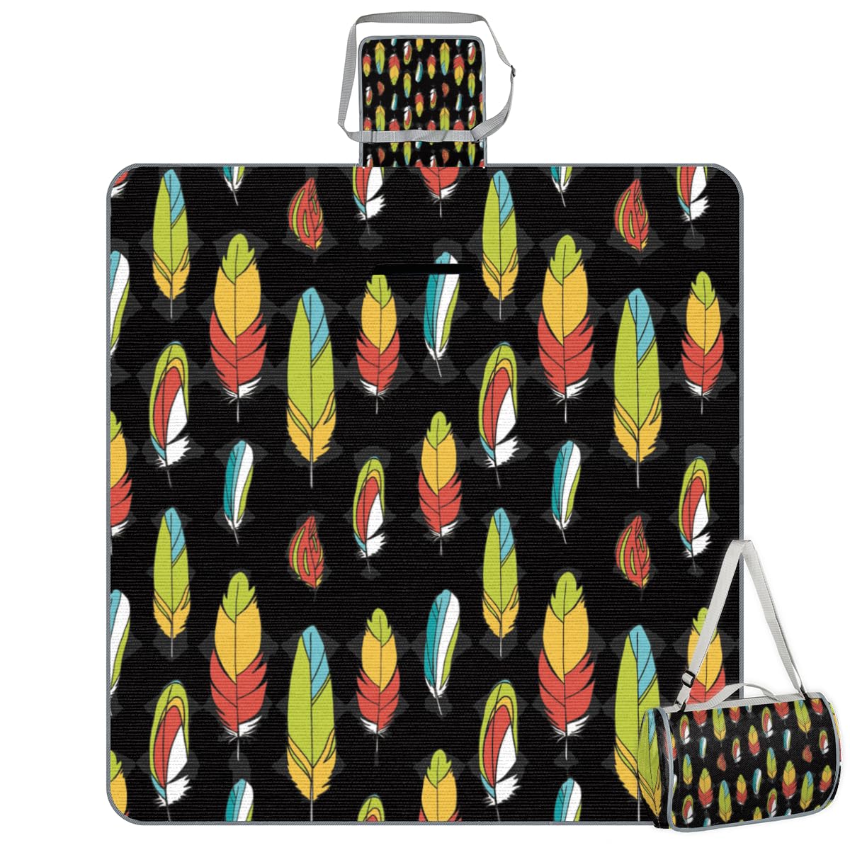 Shimoshe Picnic Blankets 57”x 59”, Ethnic Feathers Waterproof Sandproof Picnic Mat Lightweight Foldable Beach Blanket for Camping Park Grass Beach Outdoor Blanket