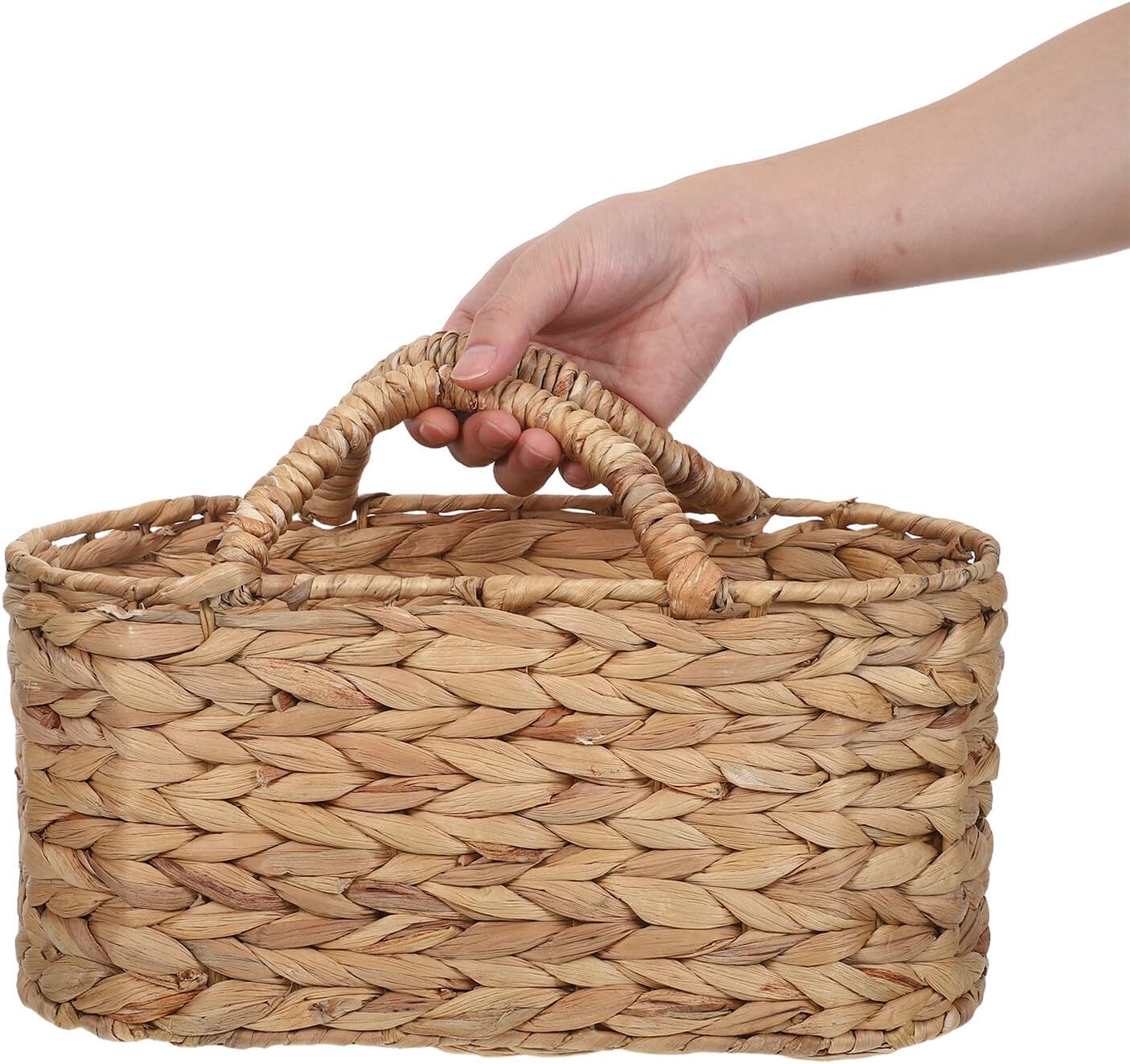 Kichvoe Handmade Oval Seagrass Basket with Handles Small Woven Storage Tote Decorative Shelf Organizer Grocery Market Basket for Vegetables Picnic
