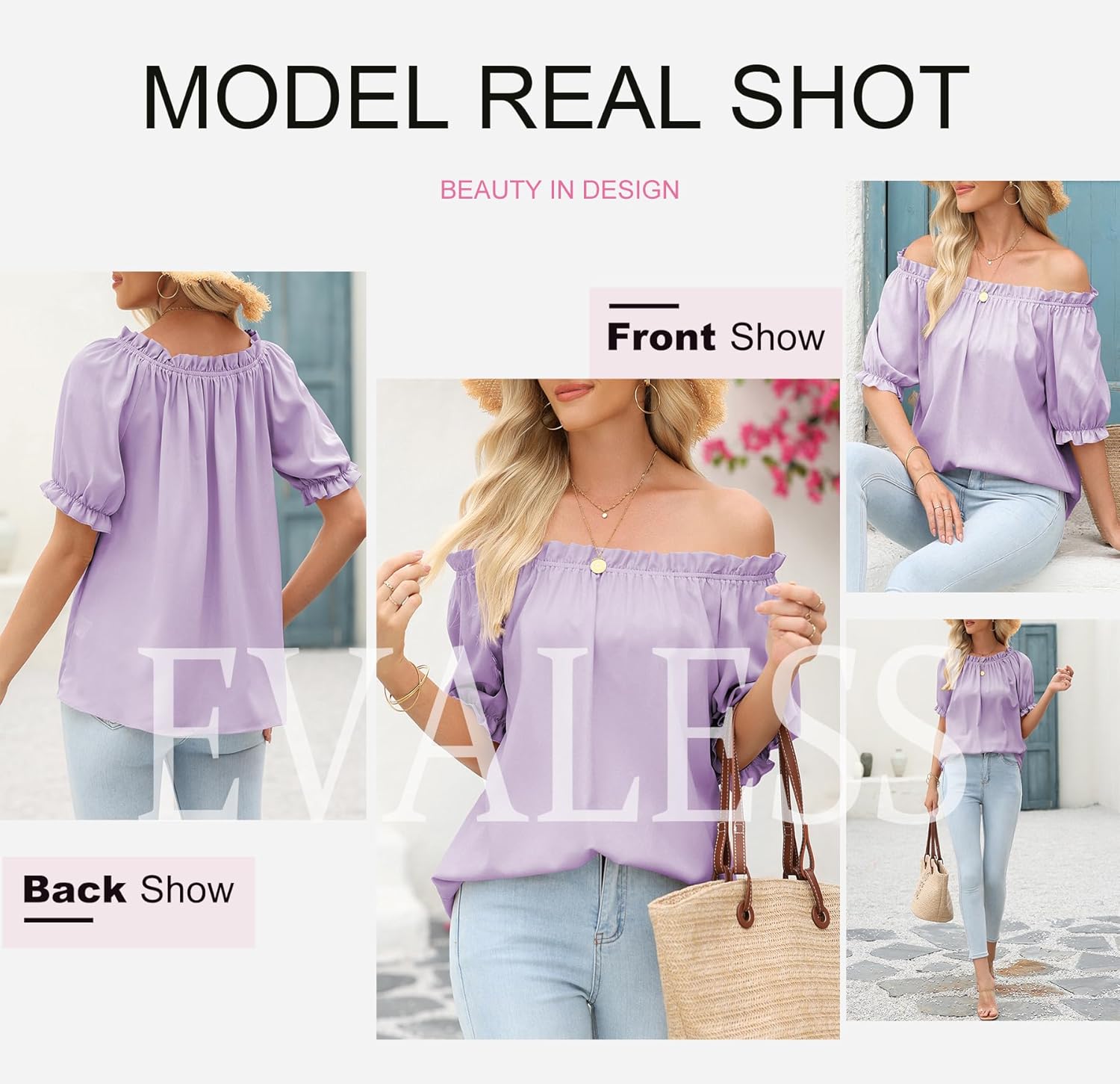 EVALESS Womens Tops Off The Shoulder Blouses for Women Dressy Casual Cute Puff Sleeve T Shirts Fashion 2026 - Image 5