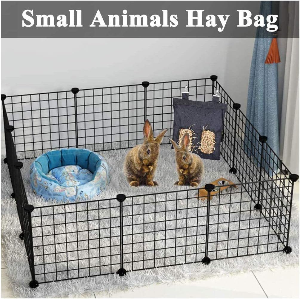 Rabbit Hay Feeder Bag, Guinea Pig Hay Feeder Storage, Rabbit Hay Bag, Guinea Pig Hay Feeder, Hay Bag Hanging Feeder for Rabbit Guinea Pig -600D Oxford Cloth Fabric (Black)
