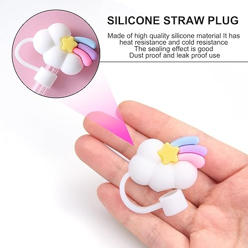 Miniatura 4 de 2 tapas de paja para popotes reutilizables, protector de paja en forma de nube, tapones de silicona reutilizables con forma de nube (nube arcoíris)