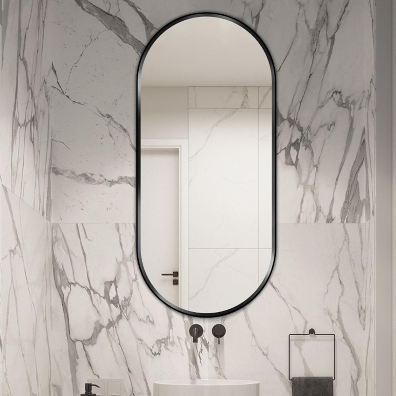 Specchio Ovale Per Il Trucco, Specchio Da Bagno Con Cornice In Metallo, Specchio Da Parete HD Impermeabile E Antiossidante, Per Ingresso, Camera Da Letto E Soggiorno, Nero E Oro(Black,50*80cm/19.69*31