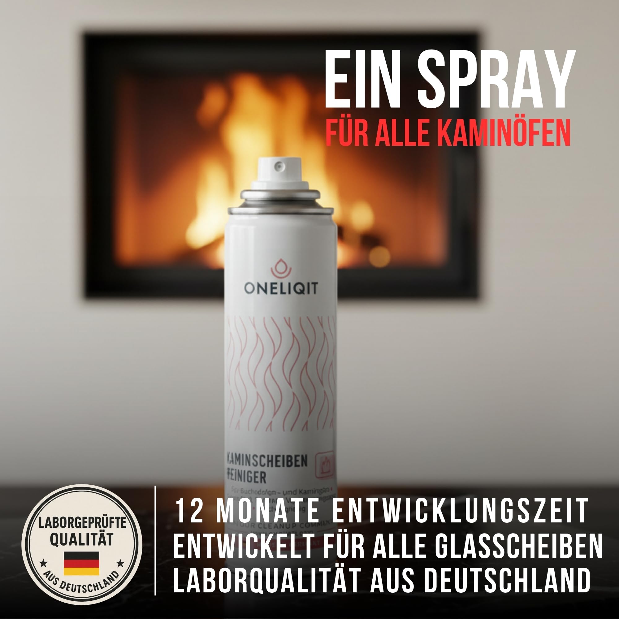 Kaminglasreiniger extra stark 400ml, Kaminscheibenreiniger mit Hochleistungs Aktivschaum Rezeptur für die effektive Beseitigung von hartnäckigen Verbrennungsrückständen