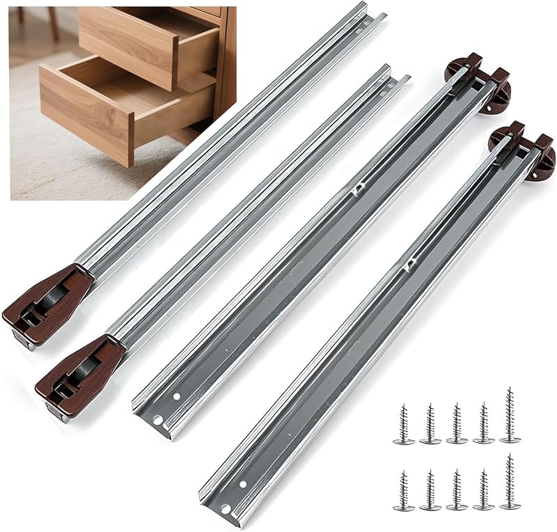 2 Pack of Drawer Slides Center Track for Kenlin Rite-Trak II Rails Kit, 16 Inch Drawer Metal Slides with Stop & Roller