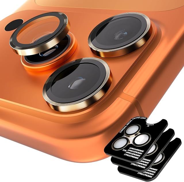 (3 Sets) Orzero Camera Lens Protector Compatible for iPhone 17 Pro/17 Pro Max/16 Pro/16 Pro Max, Protector de Cámera One-Step Installation Tray Individual Metal Ring Glass - Desert Titanium
