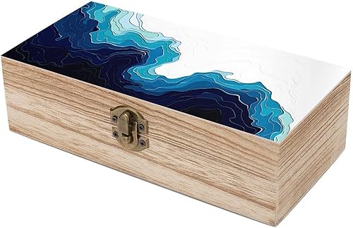 Miniatura 6 de Caja de almacenamiento de madera con olas del océano y playa, caja decorativa de recuerdo, caja organizadora de joyas de madera para dormitorio