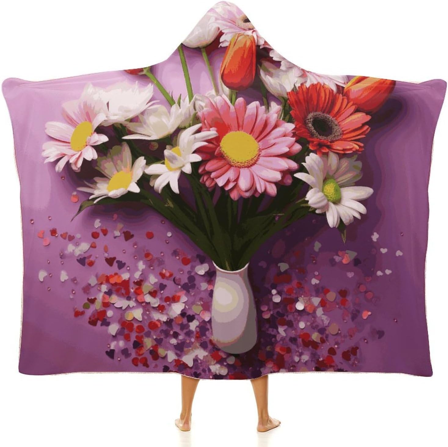 Fresh Flowers Hooded Blanket Cozy And Functional,Wearable Blanket Hoodie for Women Men,Blanket Poncho Presents50 x60
