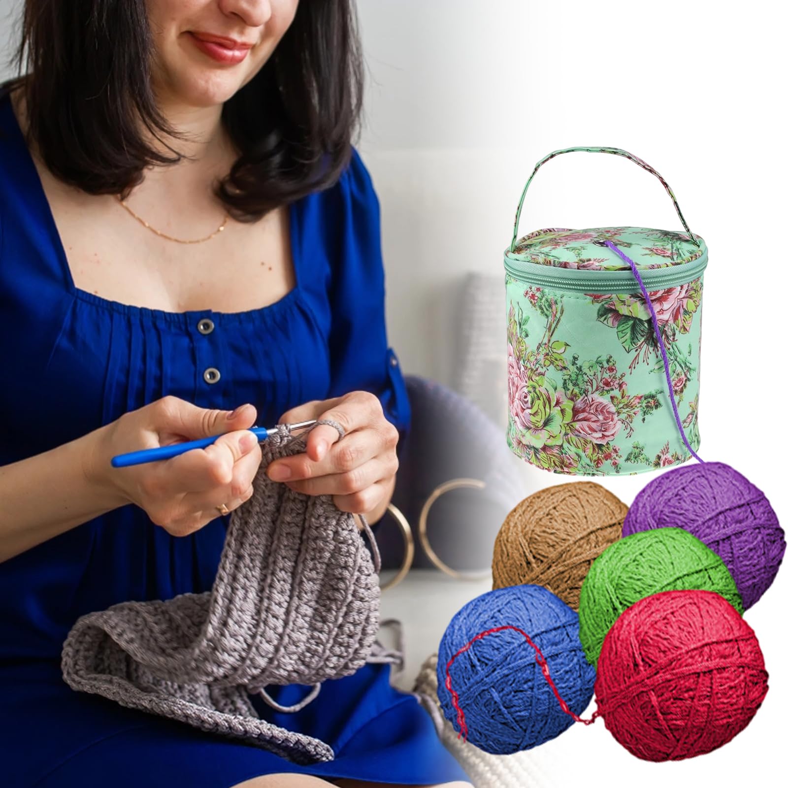 Piccola Dimensione Borsa Organizer per Filati Borsa All'uncinetto Contenitori Fili da Cucito Rotondo Borsa in Lana Lavorata per Piccoli Progetti con Foro Piccolo 2 Pezzi