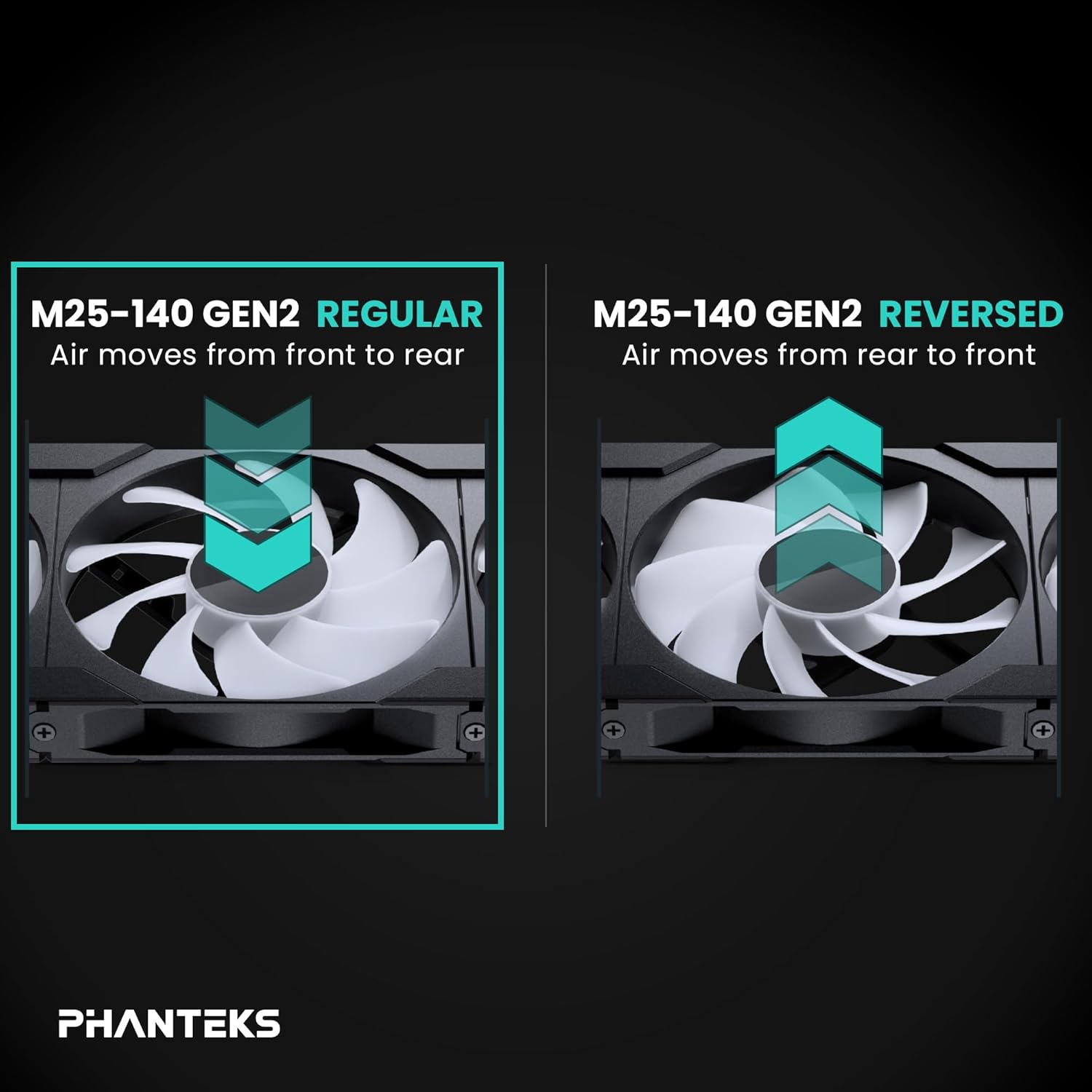 Phanteks M25-140 Gen2, 140mm ARGB High Performance Cooling Fans, Daisy-Chain Unified Fan Frame, Infinity Mirror hub, Single Cable Connection, Black