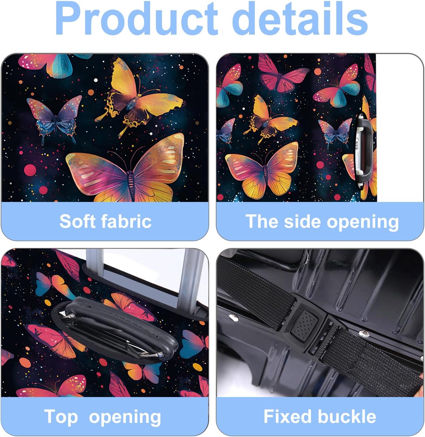 Luggage Cover Washable Suitcase Cover Protector Fit 20-34 Inch Luggage Durable Travel Bag Cover with Zipper Closure (butterfly-1, XL(32-34inch suitcase))