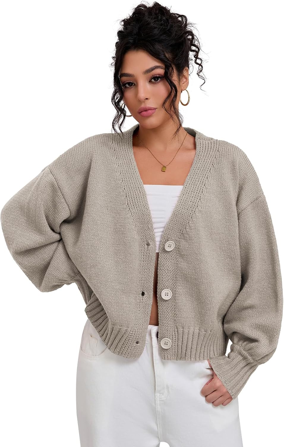 QIANXIZHAN Women's Chunky Cardigan Sweaters, V-Neck Knit Button Cropped Sweater Fall Fashion 2026