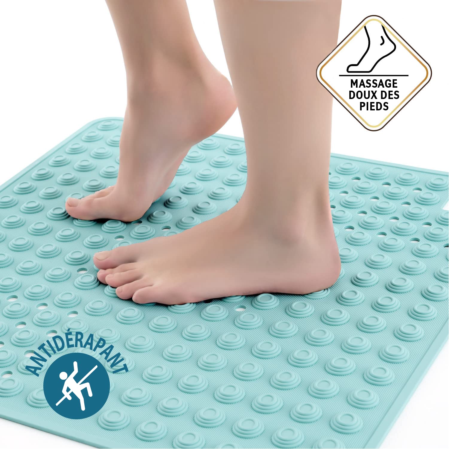 Tatkraft Detail - Tapis de Douche Antidérapant - 60x60cm - Tapis de Bain Caoutchouc Carré - 134 Ventouses - Sans BPA - Antifongique et Antibactérien - Pour Enfants et Sénior - Qualité Italienne - Bleu
