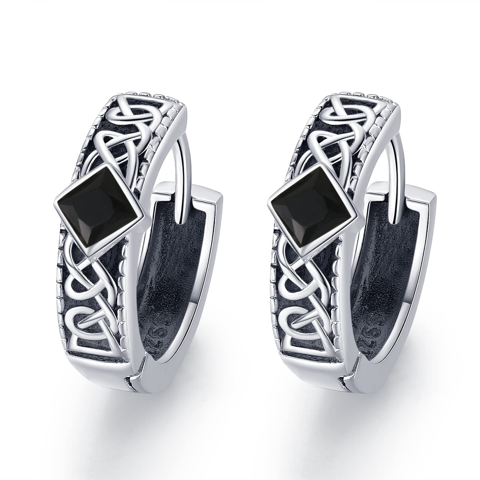 HXWZB Plata de ley 925 Cruz/Celta/Nudo/Vikingo/Espada/Turquesa/Martillo Thor Negro Plata Oro Aro Huggie Dangle Pendientes Varios Estilos Elección Joyería de Moda Regalos para Hombres Mujeres, Plata,