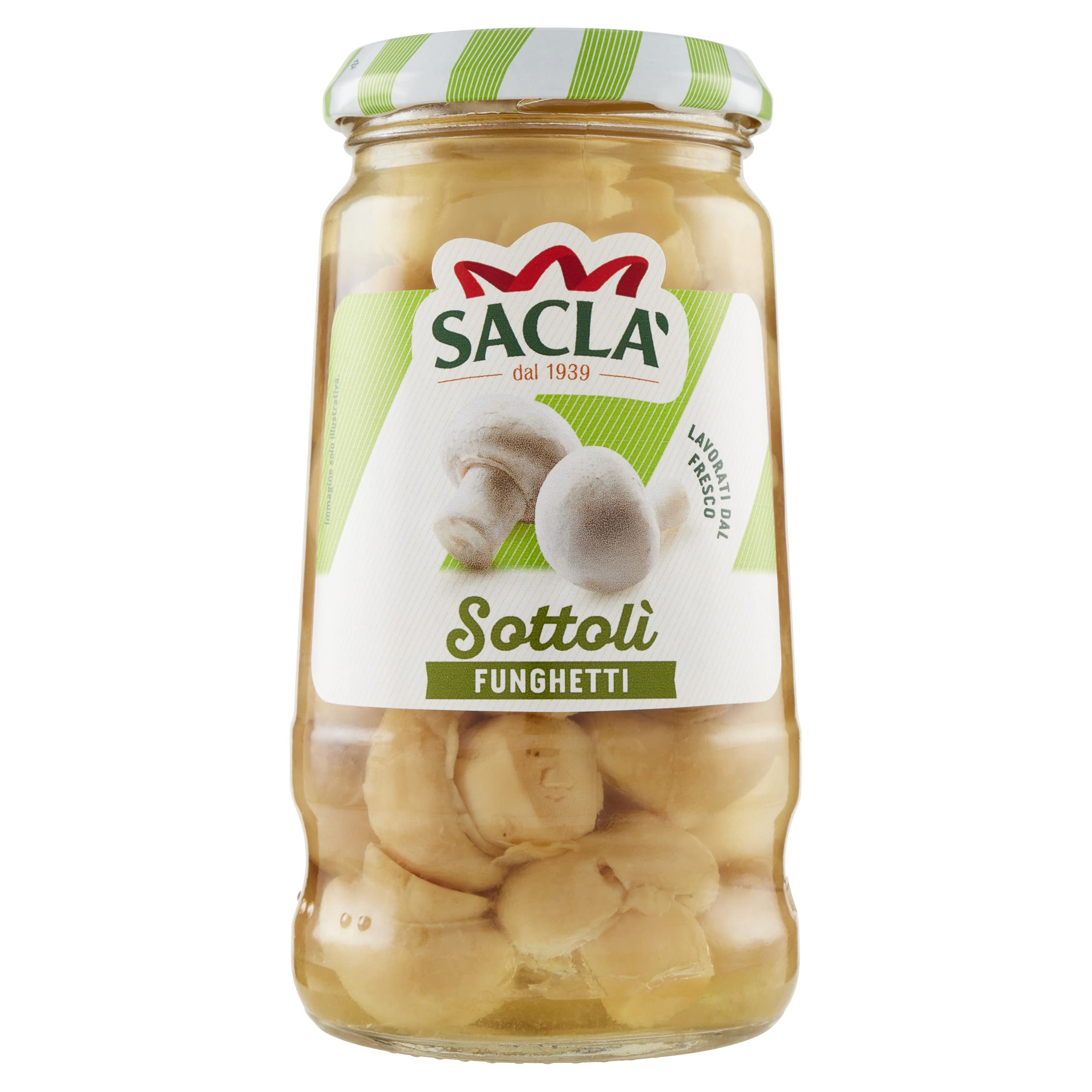 Saclà, Sottolì, Funghetti sottolio, Ideali per Aperitivo, Antipasto, Pizze, Insalate e per Arricchire i Tuoi Piatti, Vaso Vetro, 290g, Confezione da 12 pezzi