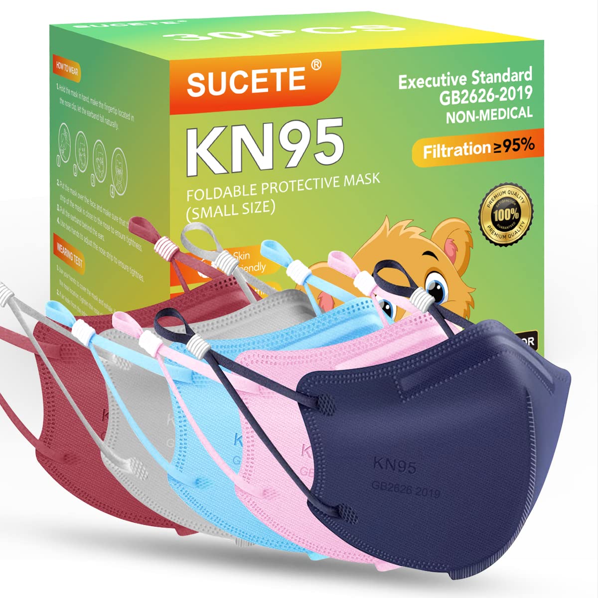 Photo 1 of KN95 Face Mask for kids, 30 Packs Small Size Breathable Masks, 5-Layer Filter Over 95% Filtration Protection, Multi Color, Dsane 100pk, Gyotyhrig Fashion Mask