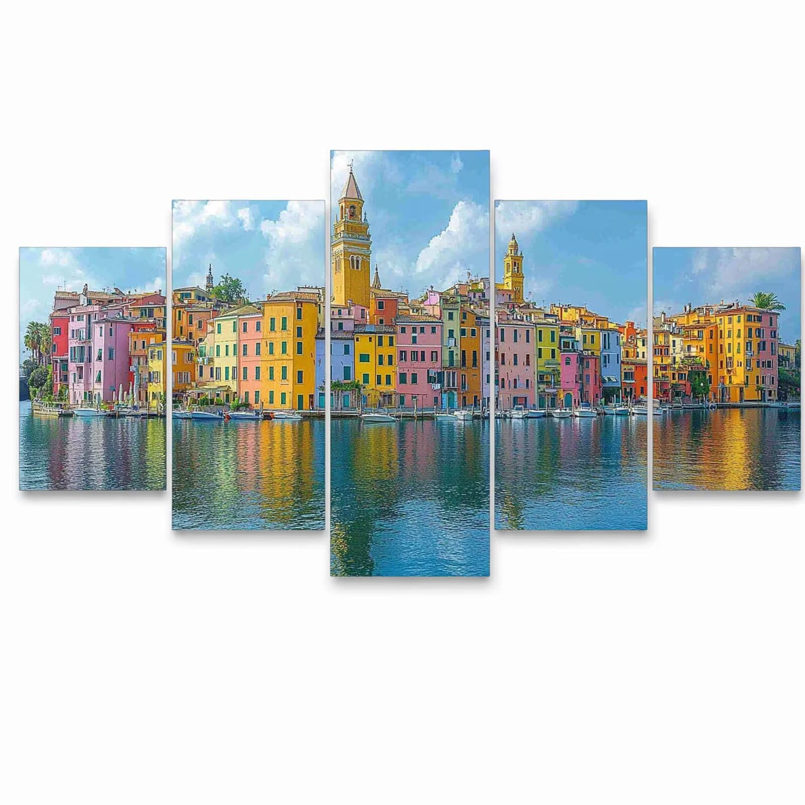 5 Pack Leuchtend Malen Nach Zahlen Erwachsene Boot Drei Größen YCBZ-3185 | DIY Set Erwachsene mit Pinselset Acrylfarben Set Fünf Leinwand zum Bemalen Kleinstadt Deko Wohnzimmer Geschenke für Frauen