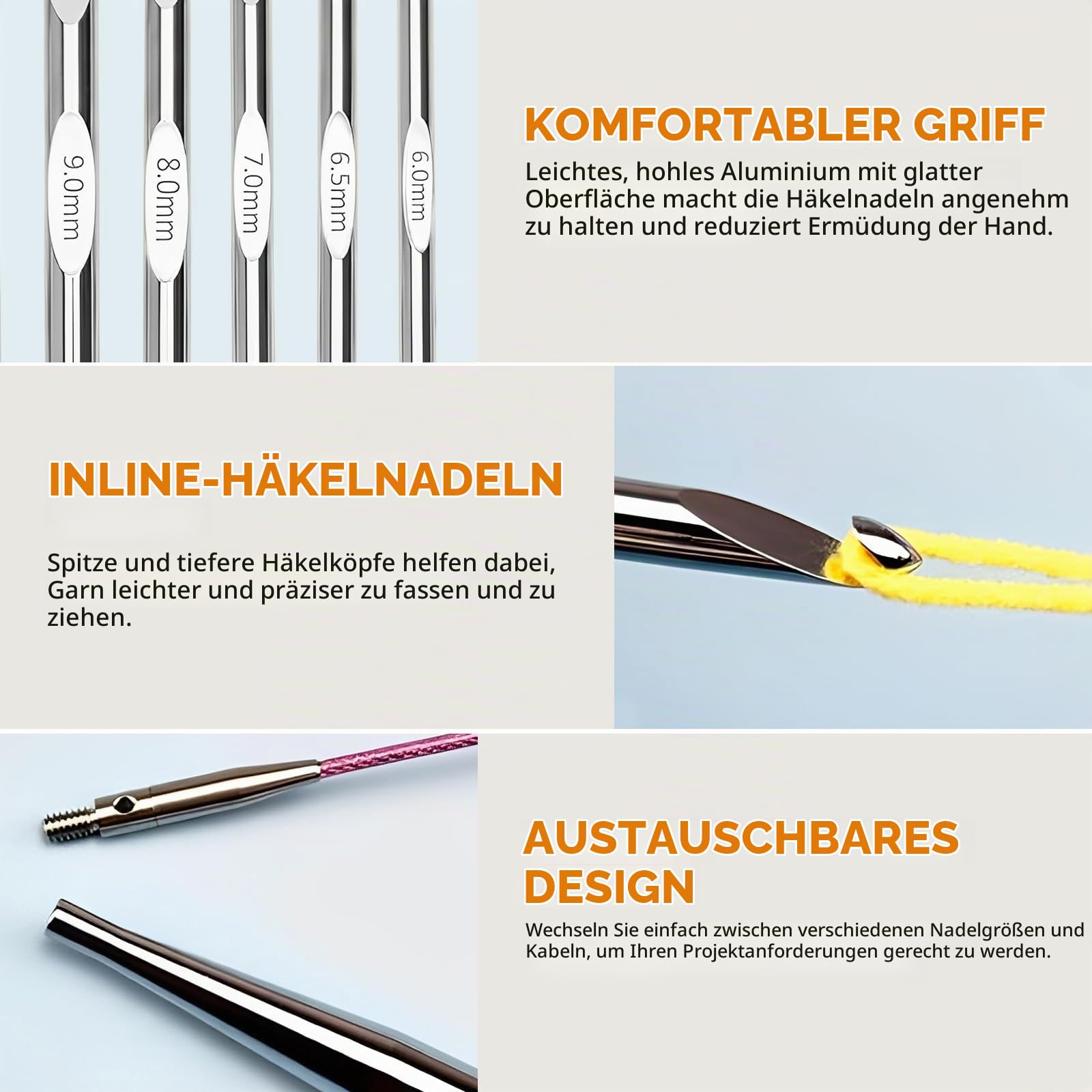 Tunesisches Häkelnadel-Set mit Kabel, 26-teilig, 3–10 mm, 15,2 cm Lange | Austauschbare Häkelnadeln aus vernickeltem Aluminium, ergonomisch, inkl. Aufbewahrungstasche, für Anfänger & Profis
