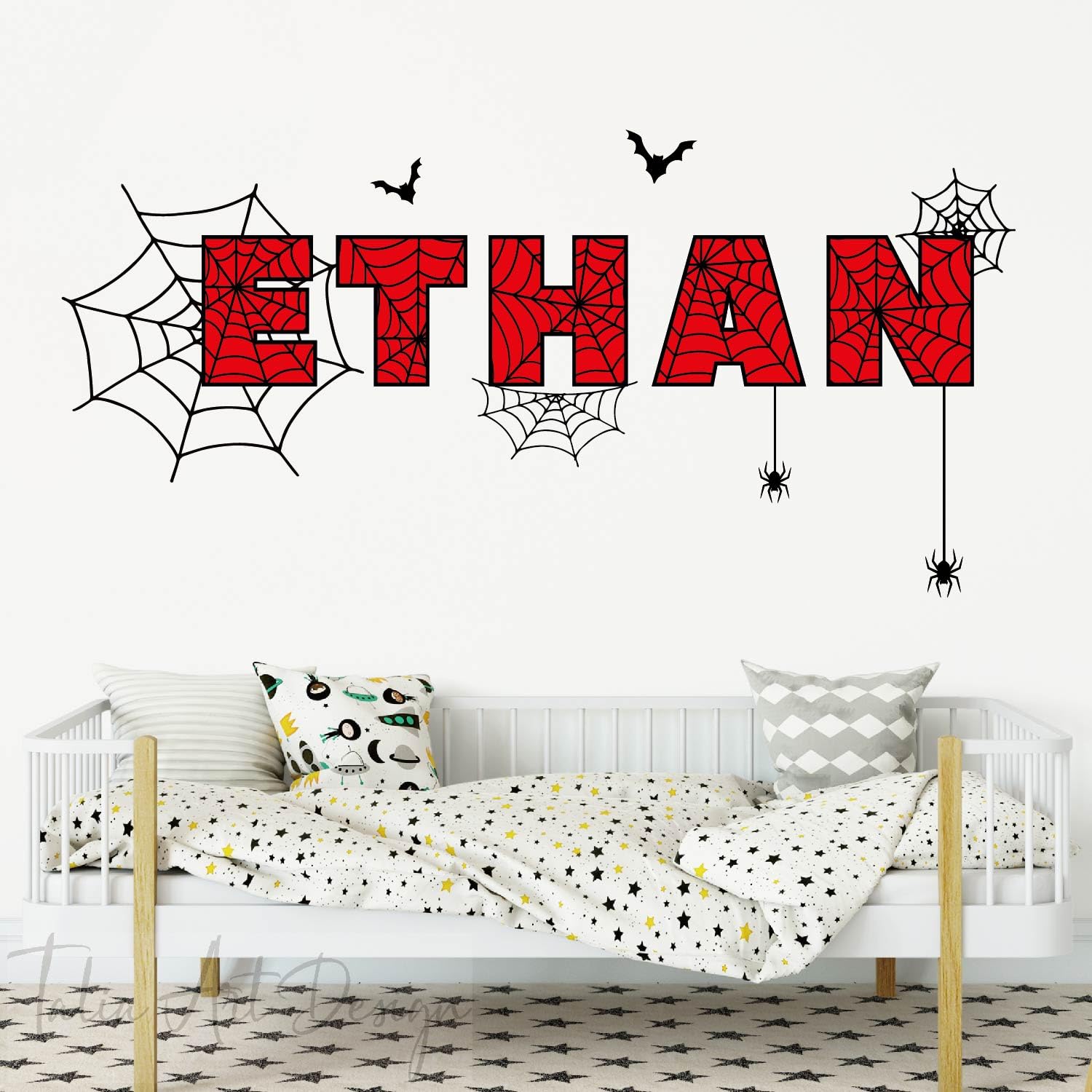Custom Name Wall Decal - Kids Name Wall Decor - Spider Web Theme Name Wall Sticker - Wall Decal for Boys Bedroom Room