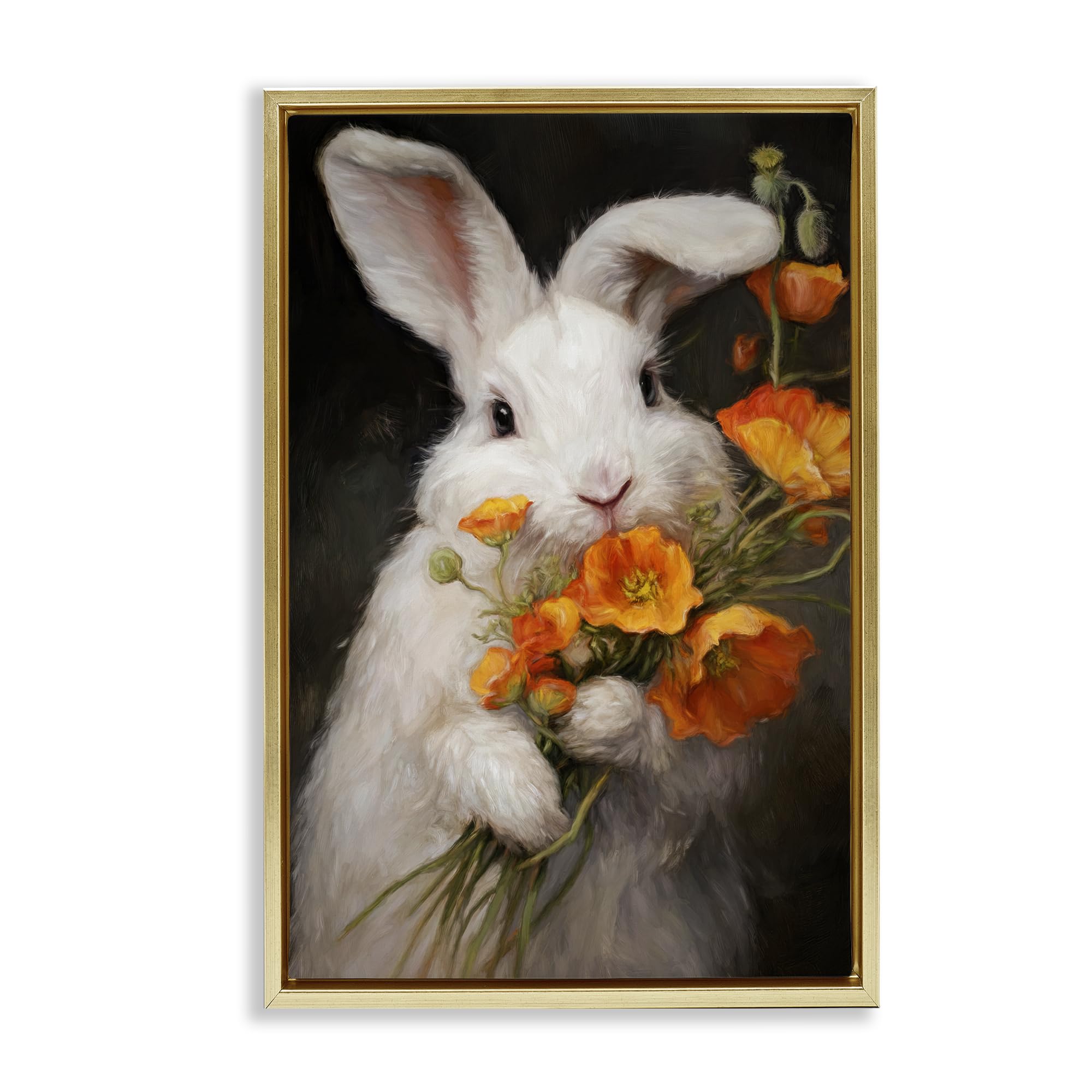 Stupell Industries Metallic Gold (Matte) 'Floppy Loves Her Poppies'| Floating Frame Canvas Art