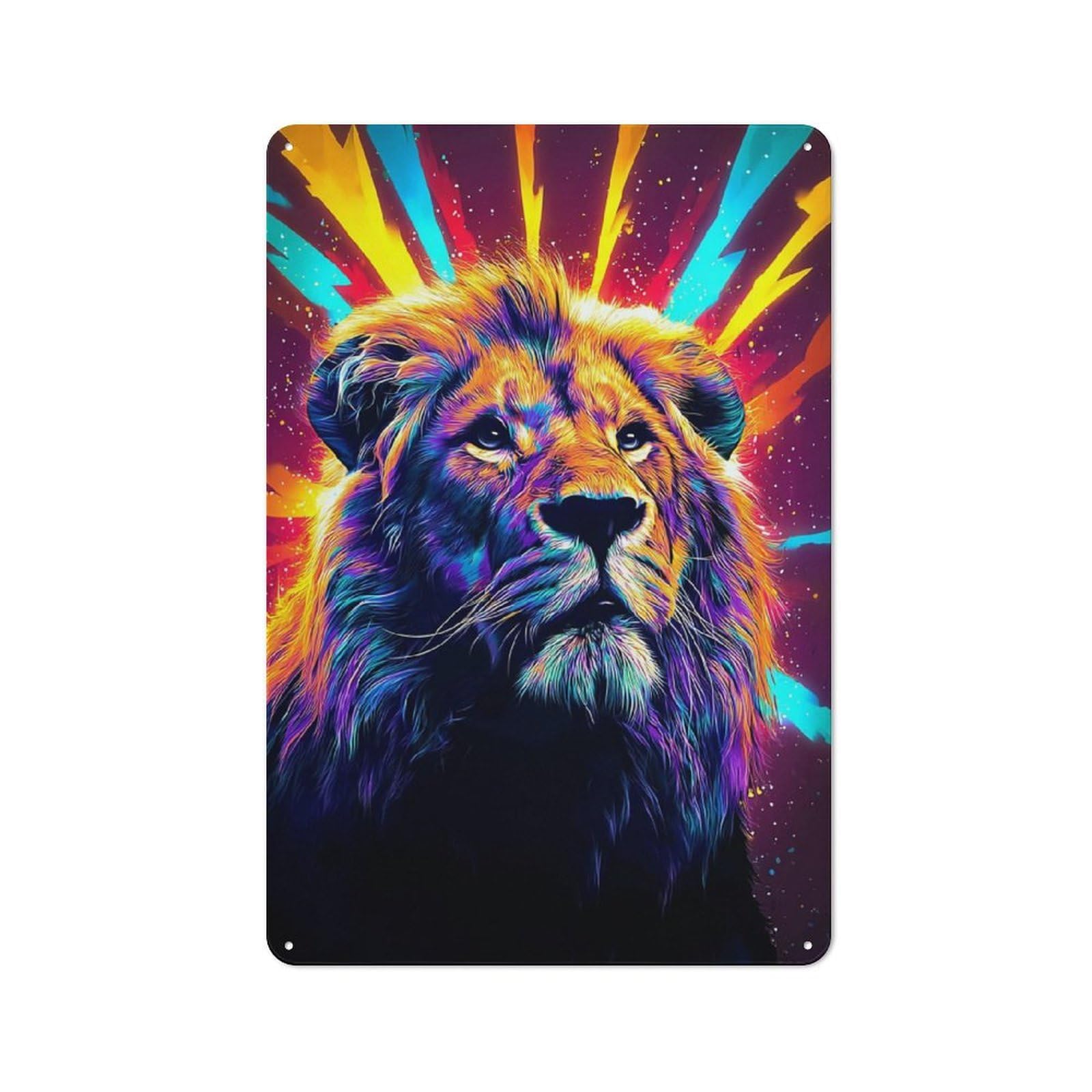 Junmoney Vibrant Lion Portrait Artwork -1 Retro Vintage Metal Sign 30X20cm, Small Space Decor For Hallway, Home Bar, Garage Or Study