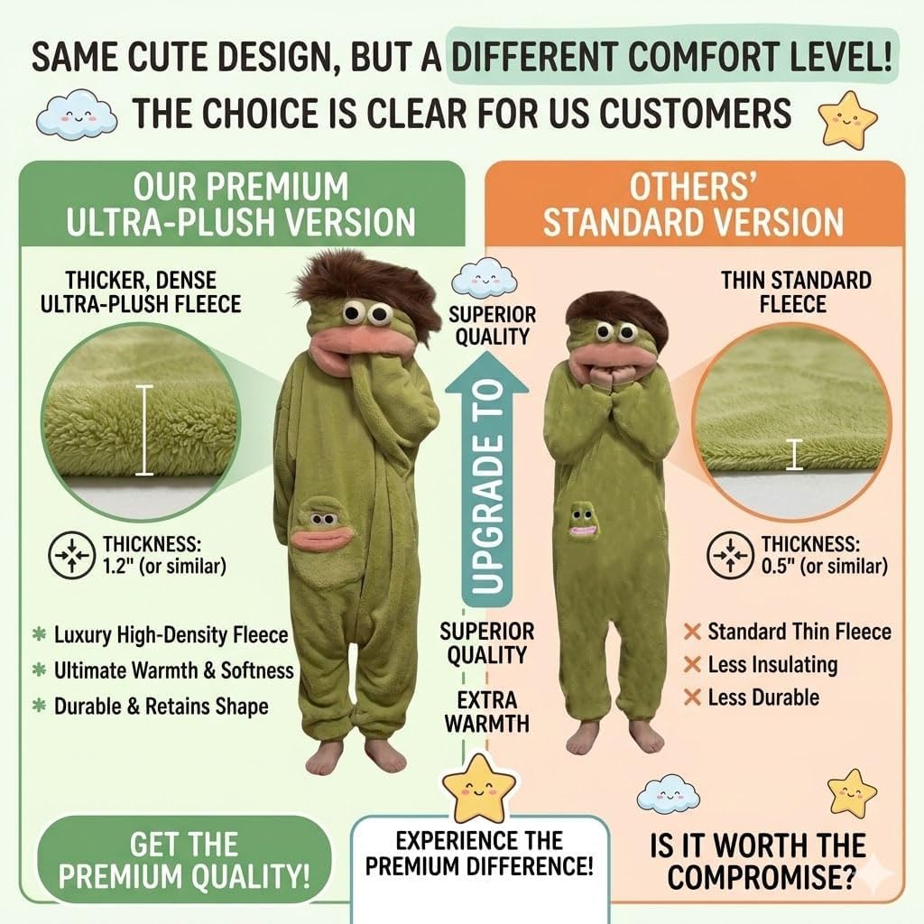 Silly Frog Onesie Pajamas – Soft Plush Cosplay Jumpsuit, Unisex Cozy Loungewear for Sleepovers & Relaxation
