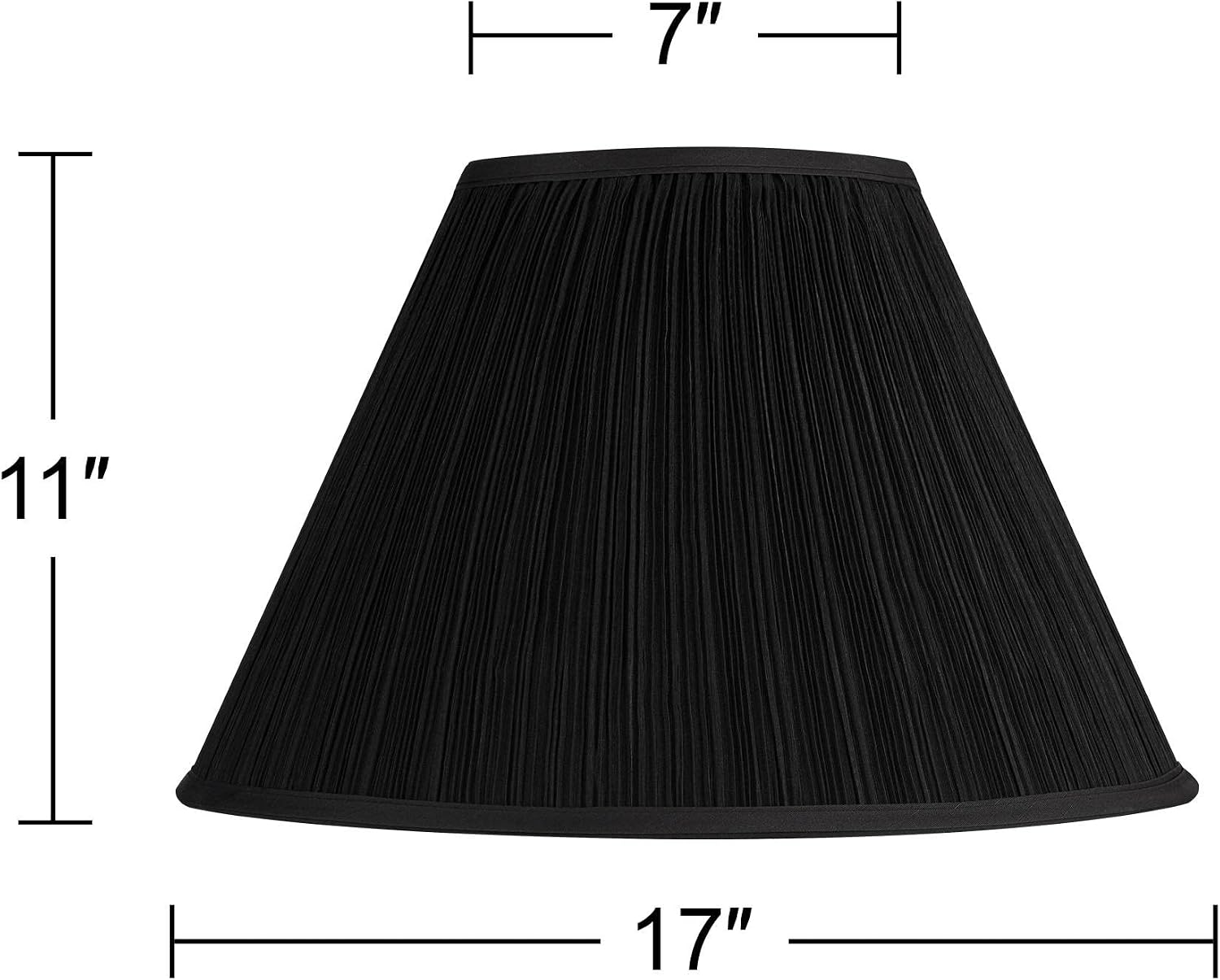 Black Mushroom Pleated Large Empire Lamp Shade 7" Top x 17" Bottom x 11" High x 11.5" Slant (Spider) Replacement with Harp and Finial - Springcrest