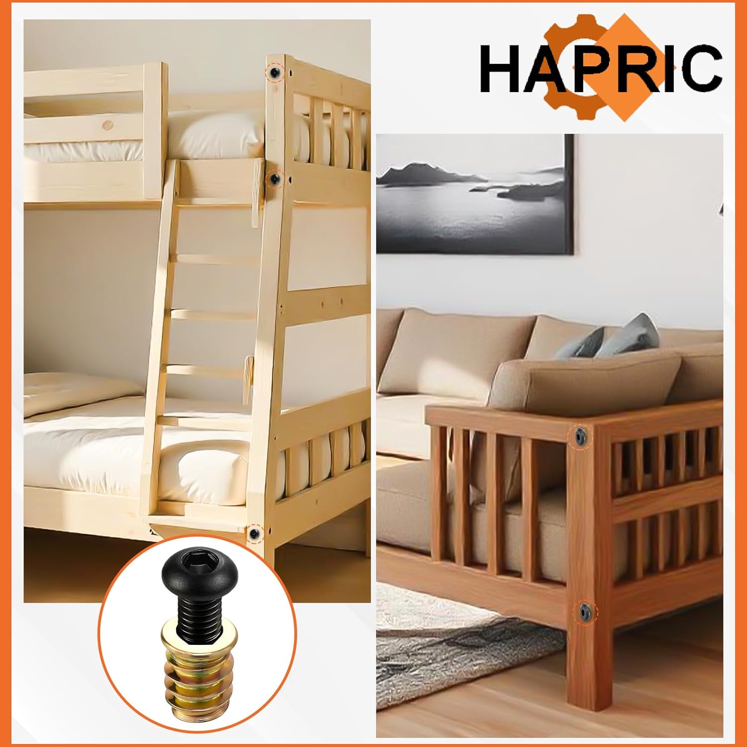 Hapric 120 Pcs 60 Sets 1/4-20 x 15mm Threaded Inserts for Wood Furniture Screw Threaded Wood Inserts 1/4-20 x 3/4", 1/4"-20 x 1-1/4" Bolts and Nuts