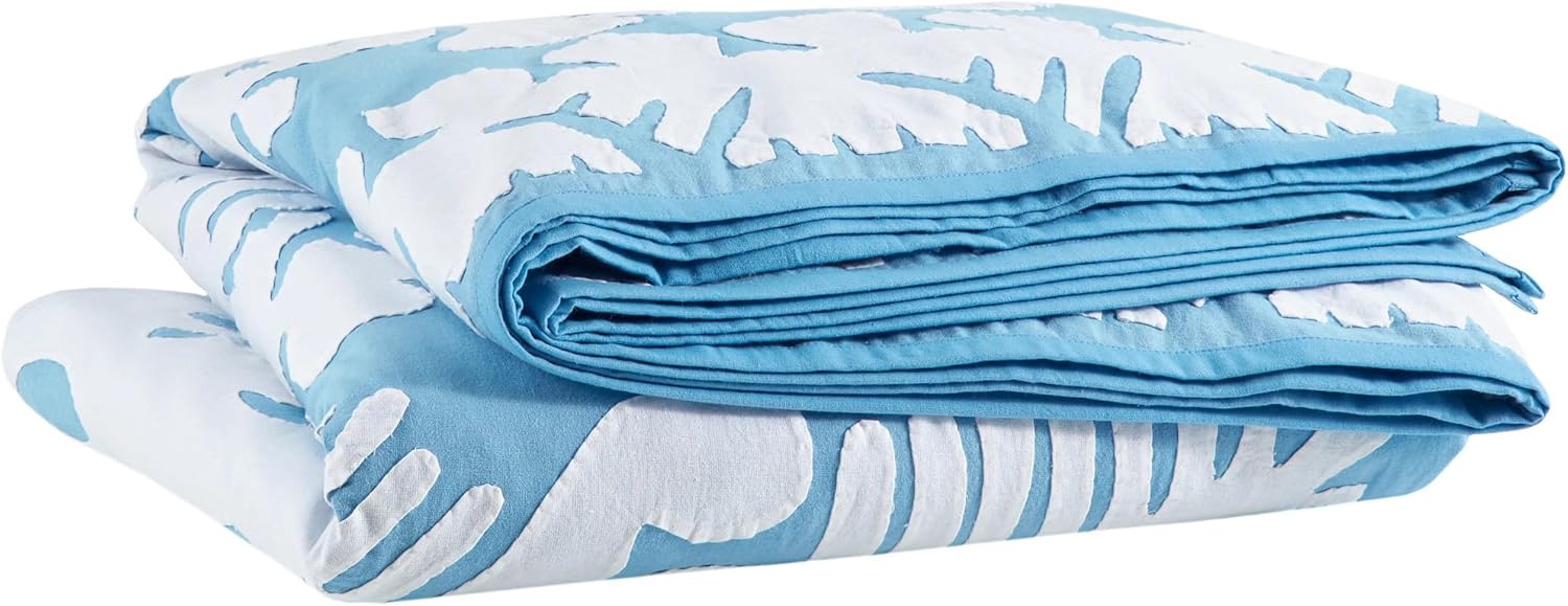 Pine Cone Hill x Kit Kemp Knight Wood Cutwork Lapis Coverlet, Full/Queen Size, Blue Graphic Pattern