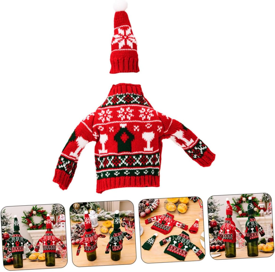 Cabilock 1 Set Xmas Party Wine Bottle Cover Clothes Unique Knit Decoration for Holiday Gatherings Eye Catching Wine Accessory for Christmas Decor Compact Design